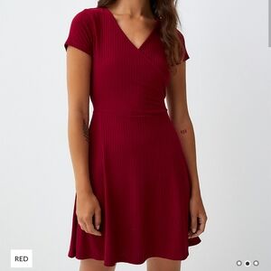 Ribbed Crossover Wrap Red Dress | Like New | Size M